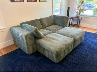 Modern Corduroy Modular Loveseat with 2 Matching Ottomans - $350 OBO