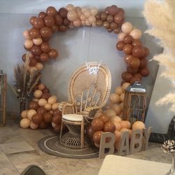 Balloon Arch & Custom Welcome Sign , Peacock Chair