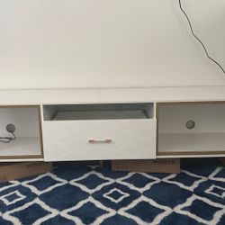 White and gold TV stand with LED Lights &  stools