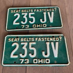 Vintage 1973 Ohio Matched Set License Plates