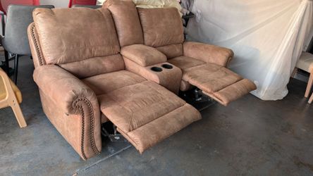 Like New!  Suede Comfy Dual Person  w/ Drink Holder & Arm Storage