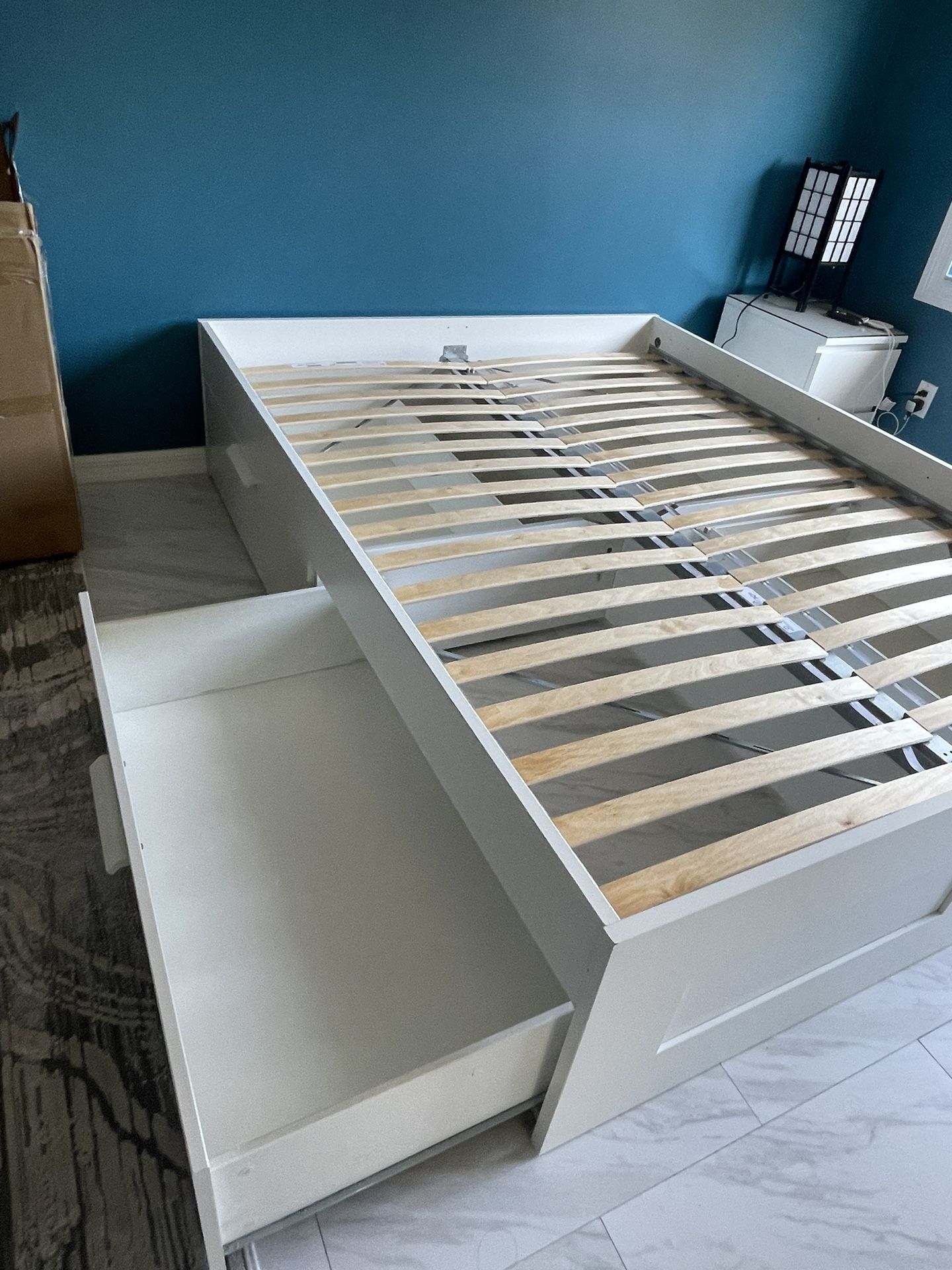 IKEA BRIMNES Queen White Bed Frame with Slats