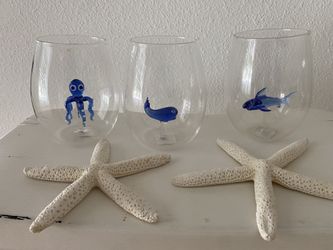 Ocean Hand Blown Glass Wine Glasses $30ea