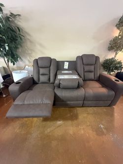 Chocolate Micro Fiber Manual Reclining Sofa With USB Ports