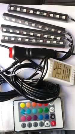 Car RGB LED Strip 4*9pcs SMD 5050 10W Car Interior Decorative Atmosphere Strip Auto RGB Pathway Floor Light Remote Control 12V