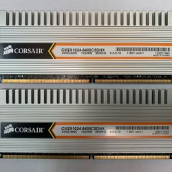 Corsair XMS2 CM2X1024–6400CDHX 2GB (2x1GB) DDR2-800 PC2-6400 DHX Desktop Memory Kit - 5-5-5-18 - 1.80V - ver4.1