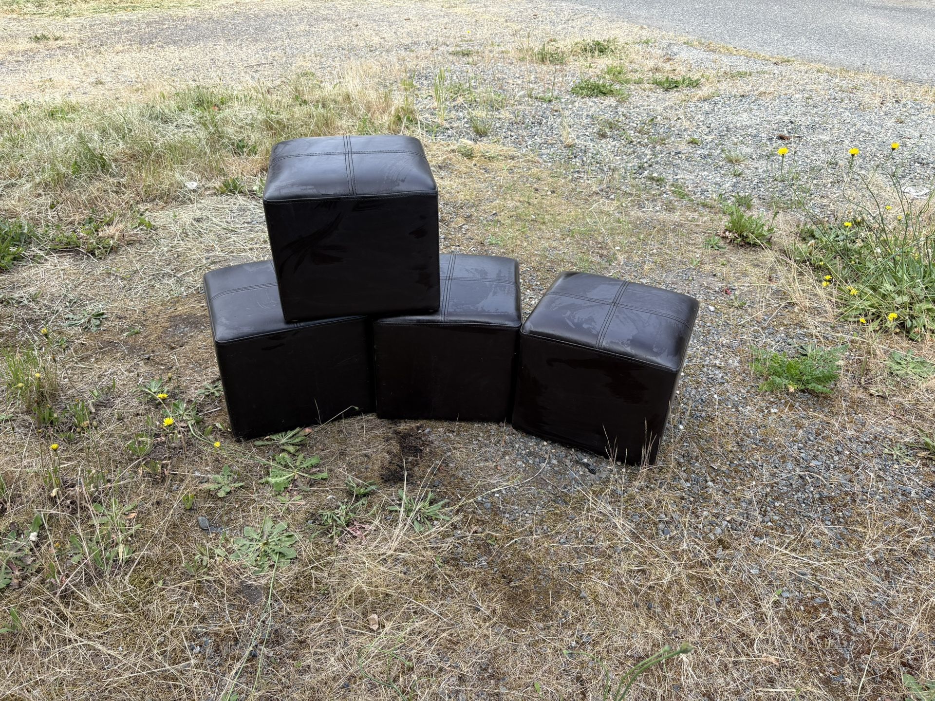 Set of 4 Brown Leather Stools