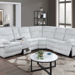 Brand New Light Grey Corduroy Power Reclining Sectional Sofa 