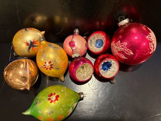 Vintage Mid Century Blown Glass Christmas Tree Ornaments Round Teardrop Indent