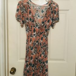 Valija XS Tropical Floral Wrap Dress Rayon Boho Flutter Sleeves Hi-Low Hem