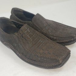 Donald J Pliner Mems Brown Leather Croc Print Driving Shoes Loafers Sz 8 M
