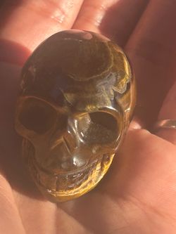 Tigers eye crystal skull Halloween or year round decor very cool gemstone carving
