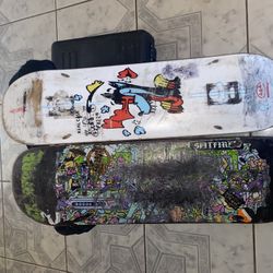 2 Skateboard Decks And A Set Of Longboard Wheels