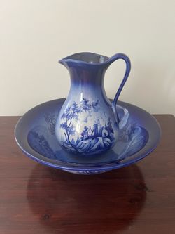 Vintage Empress Blue & White Basin and Pitcher, Staffordshire England