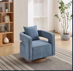 NEW 29.1 in. W Blue Swivel Modern Upholstered Accent Arm Chair with Weathered Base