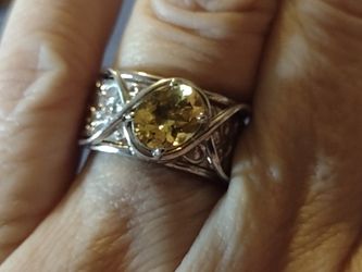 Two For The Price Of One! Sterling Silver Bands With A Citrine Solitaire.