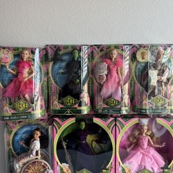 Wicked Mattel Dolls - Collection of 7 - Glinda,Elphaba, Nessa Rose,& Madame Morrible