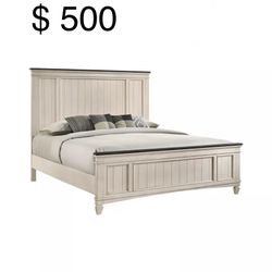 Queen Bedroom Set White Rustic  Modern Furniture 4pc