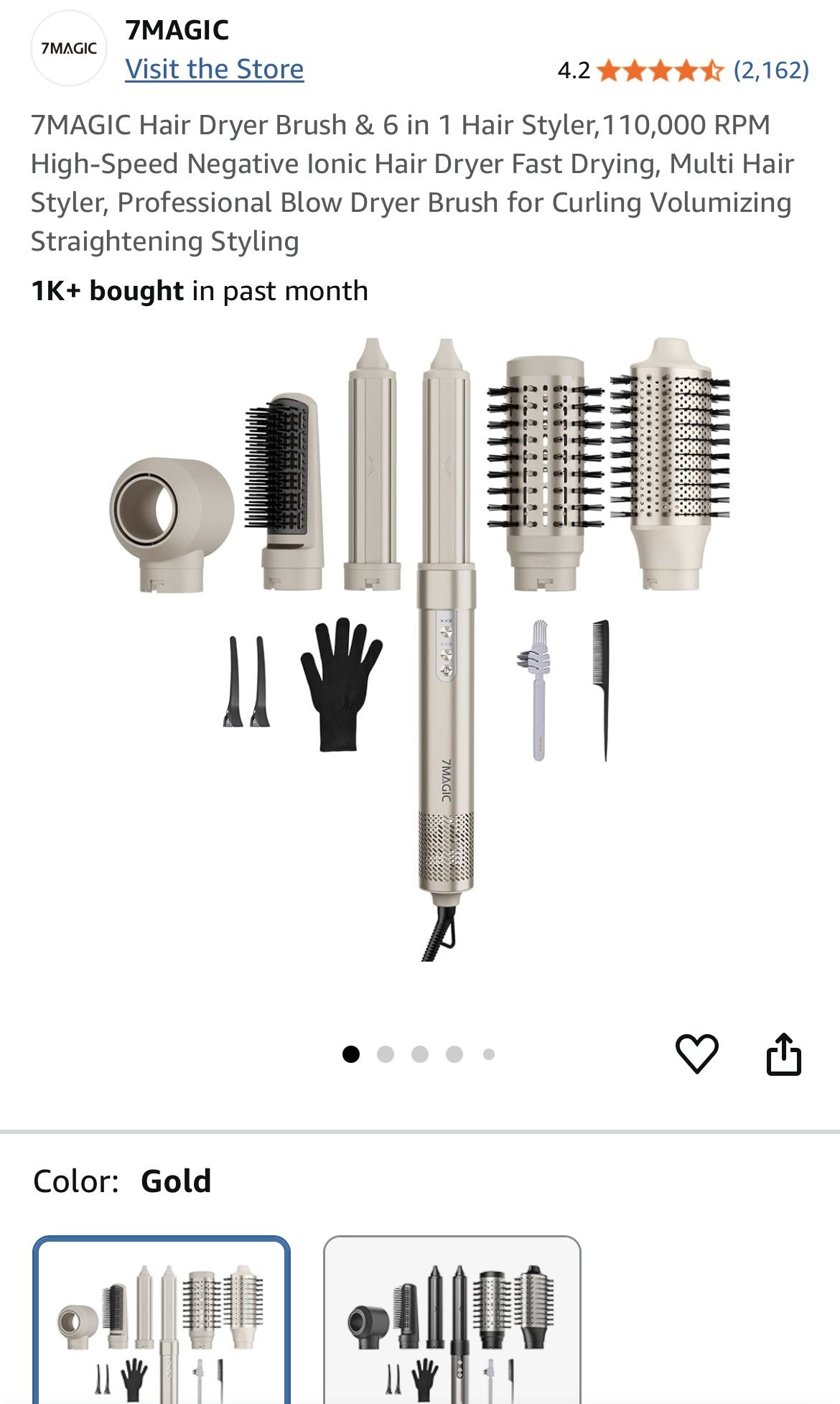 7MAGIC Hair Dryer Brush & 6 in 1 Hair Styler,110,000 RPM High-Speed Negative Ionic Hair Dryer Fast Drying, Multi Hair Styler, Professional Blow Dryer