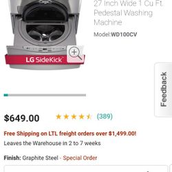 LG Side Kick  Washer pedestal