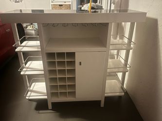 White Bar Cabinet with Wine Rack and Storage