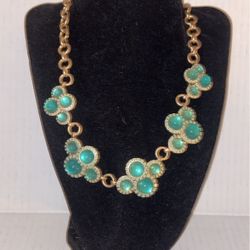 Stunning Vintage COLDWATER CREEK Necklace With Green Lucite Stones & Enamel