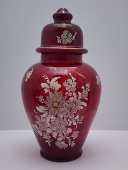 Vintage  Cranberry Glass Ginger Jar Norleans made in Italy