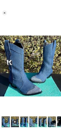 Karl Lagerfeld Lakota cowboy-denim boots-rhinestone-used once with a tag-size 6