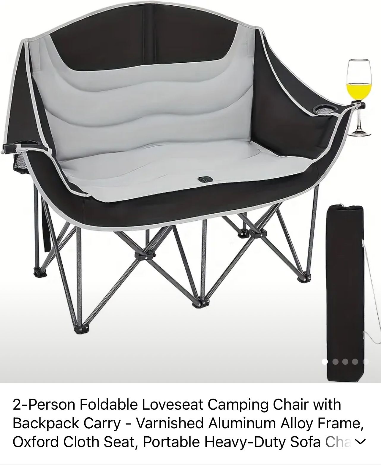 New Double Camping Chair - Oversized Two Person Camp Chair with 440 lb. Load Capacity - Light Gray - Ideal Camping Gear for Outdoor Adventures