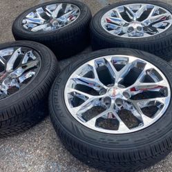 22” GMC CHEVY CADILLAC WHEELS RIMS TIRES NEW ESCALADE YUKON SIERRA DENALI TAHOE SNOWFLAKES CHROME