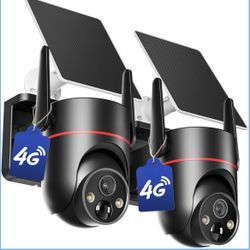 2 Pack Cellular Security Camera Wireless Outdoor, No WiFi Security Cameras, Solar Camera Outdoor Wireless, 360° Coverage, 2K HD Live View, Color Night