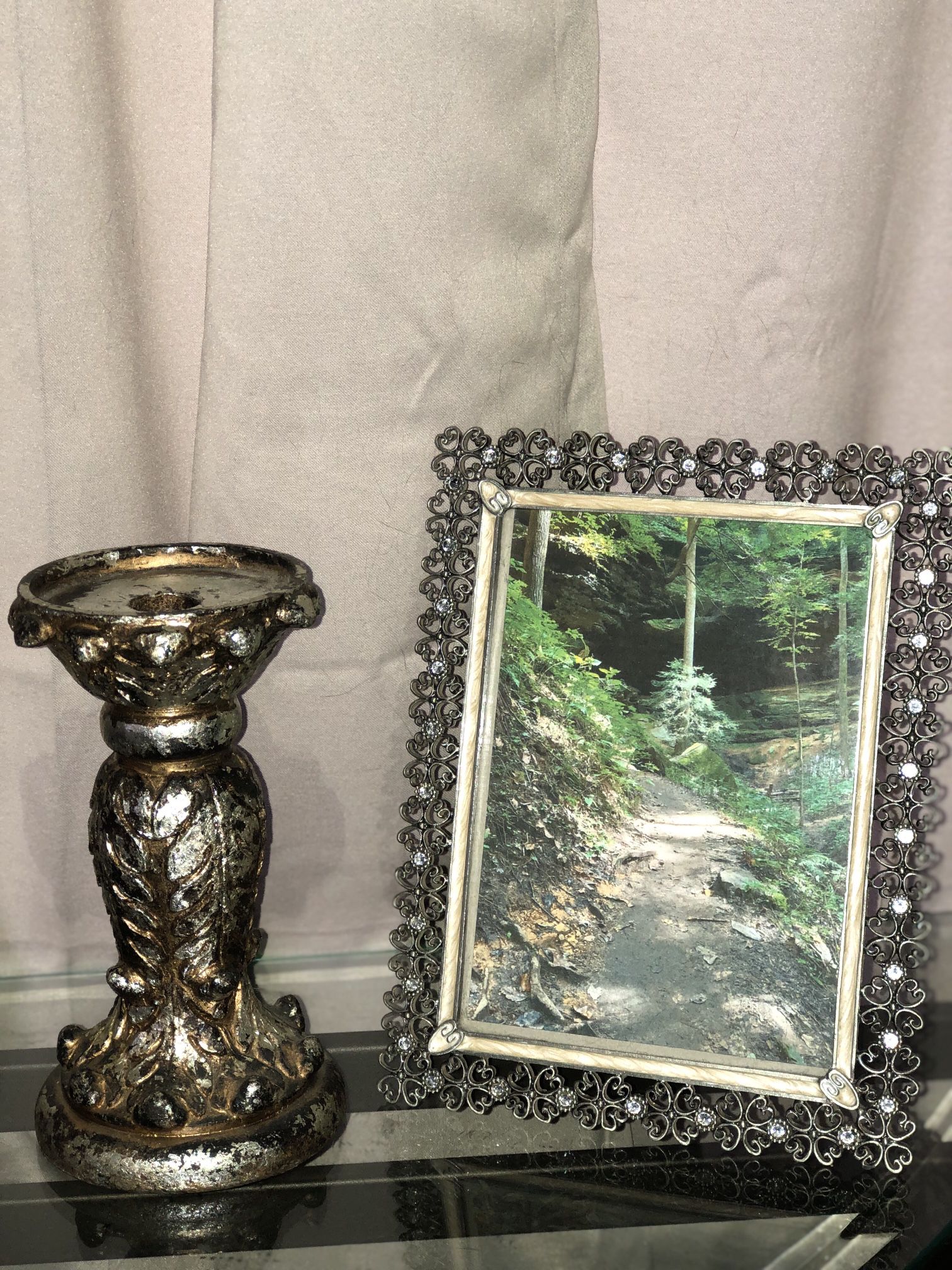 Vintage Picture Frame And Candle Stick Holder 