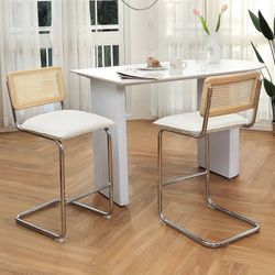 Rattan Counter Stools With Metal Base (Set Of 2)