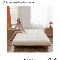  King Futon Mattress Foam Topper, Japanese Floor Bed Pad, Reversible and Foldable, Cozy Sherpa Fleece Beige Guest Bed