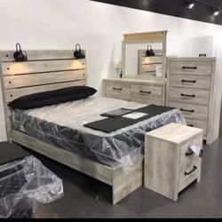 Cambeck Whitewash Bedroom Set Bed, Dresser, Mirror, Nightstand, Chest 