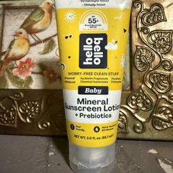 Hello Bello Mineral SPF 55 Sunscreen Lotion with Prebiotics, Water Resistant and Reef Friendly Sun Protection for Babies and Kids, 3 fl oz
