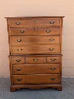 Tall Wood Dresser with Brass Hardware