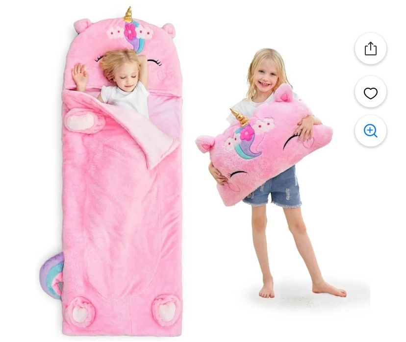 NeoMartKids Unicorn Sleeping Bag, Toddler Girl Nap Mat, Plush Animal Slumber Bag 2 In 1 Pink Pillow Daycare Preschool Kindergarten Birthday Gift Trave