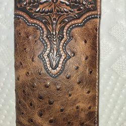 ARIAT Men's Rodeo Ostrich Print Floral Embossed Wallet 