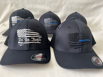 Flexfit Gray American Flag Hat | Thin Blue Red Green Line Cap | Patriotic USA Embroidered Hat | S/M & L/XL