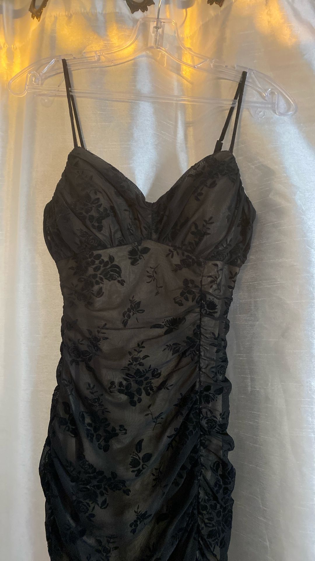 Floral Velvet Black Dress