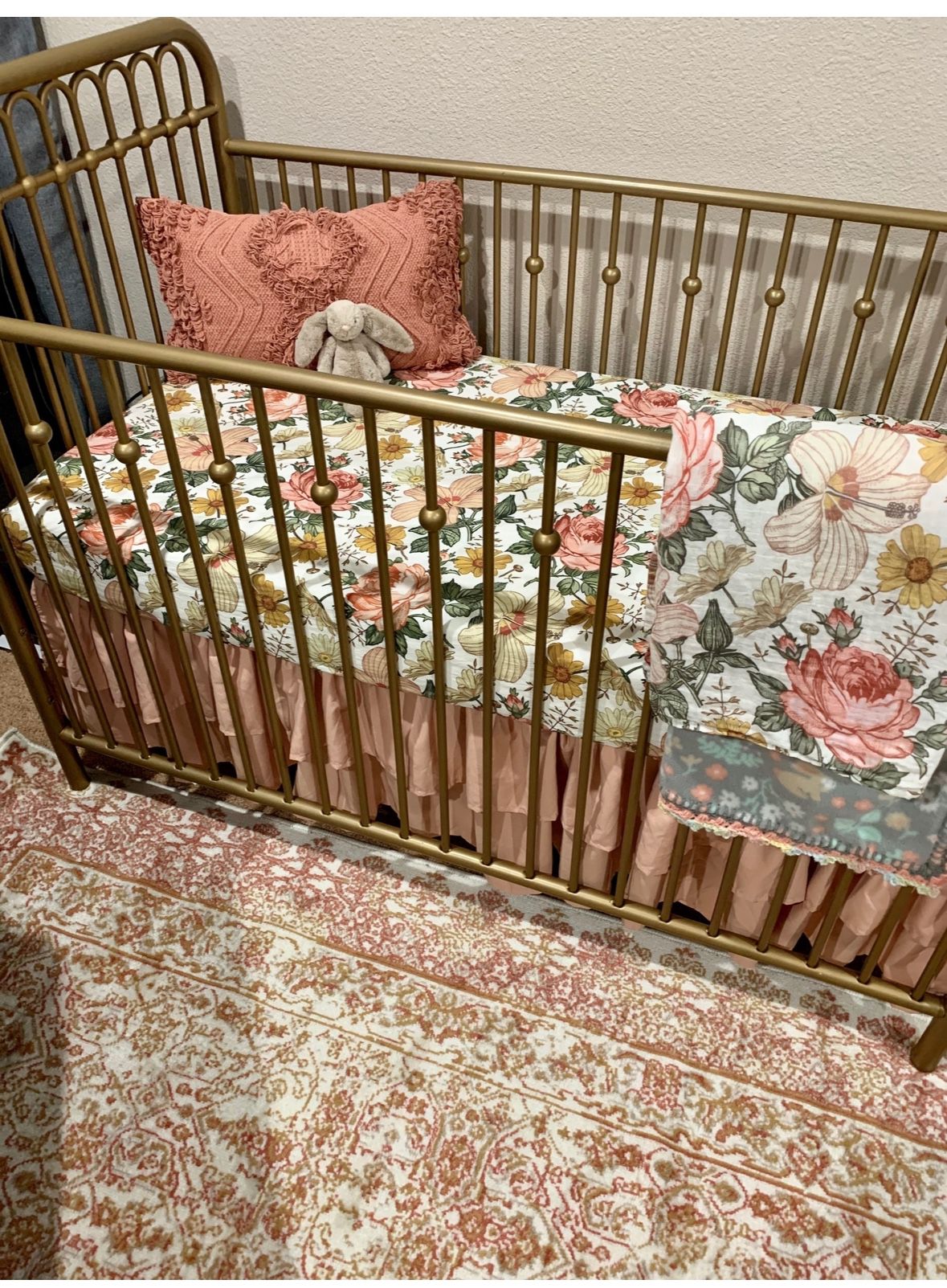 Gold crib With Mattress & Changing Table