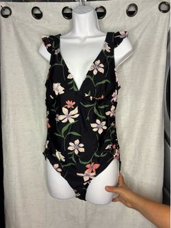 Black floral bathing suit