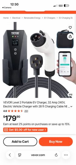 VEVOR Level 2 Portable EV Charger, 32 Amp 240V, Electric Vehicle Charger with 28 ft Charging Cable NEMA 14-50P Plug, 16/20/24/32A Adjustable Current P