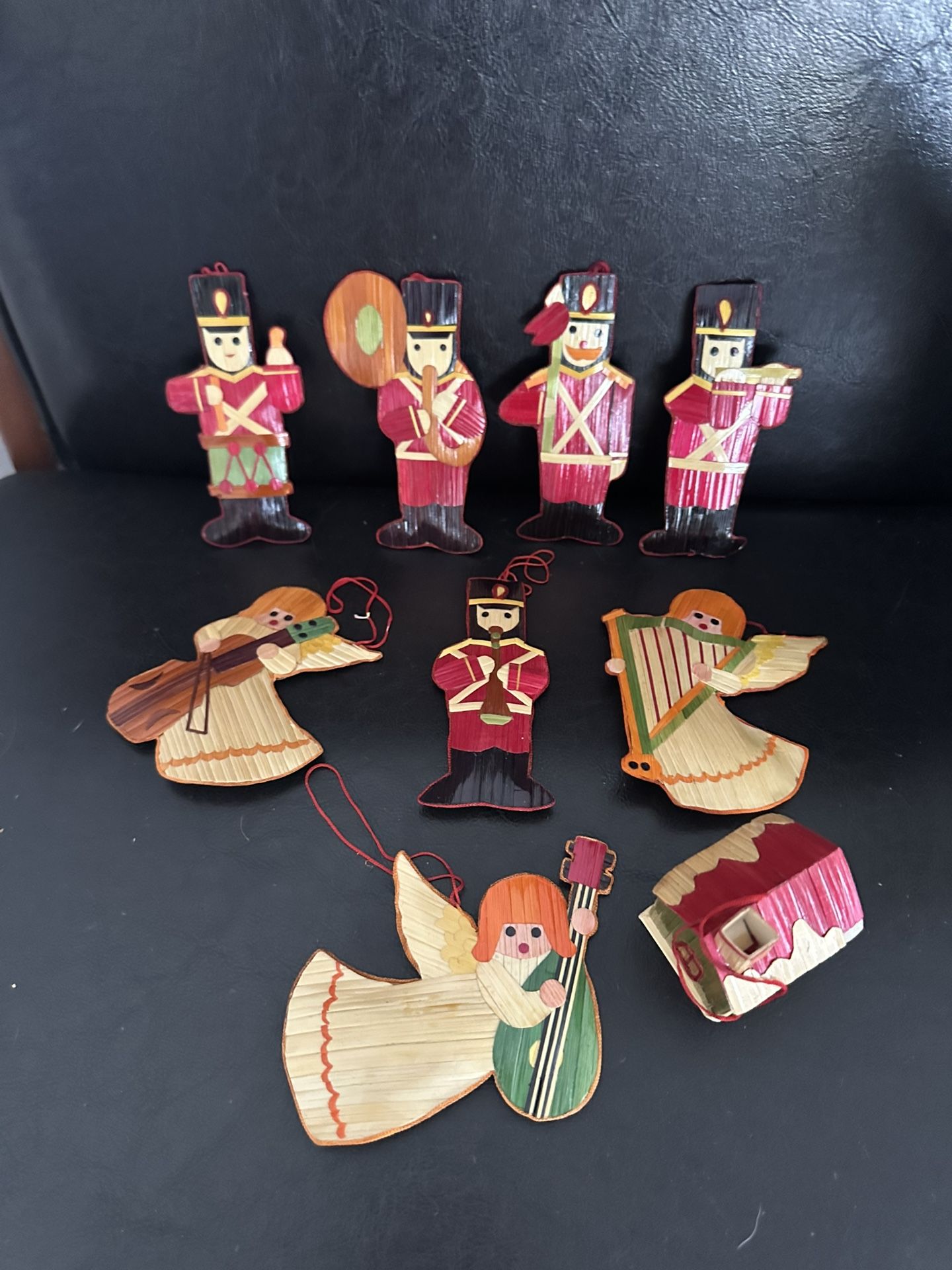 Bamboo Hand Painted Christmas Ornament set of 9.