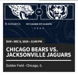 2 tickets Chicago Bears vs Jacksonville Jaguars Section 349 Row 6 Sunday 12/6 at noon