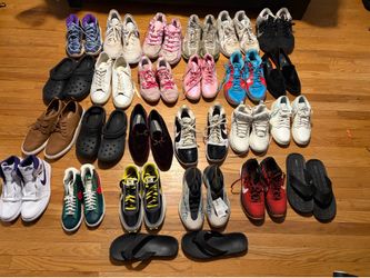 Add $10 on for shipping. Send offers, everything must go. Take all shoes for $1300 🔴used🟠new 🟢box 🔵no box Row 1 (left-right) 🔵🔴Kyrie infinity 7.