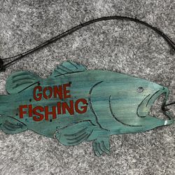 “Gone fishing” recycled metal sign wall decor