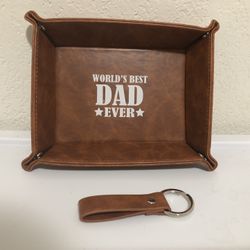 World's Best Dad Ever Leather Valet Tray, Birthday Gifts for Dad 