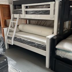 Twin Full White Bunk Bed With Mattresses Included